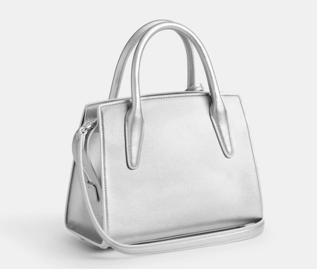 NWT Coach Medium Andrea Carryall Leather Handbag Crossbody In Silver