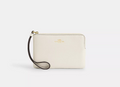NWT Coach Patent Leather Corner Zip Wristlet In Gold/Pearl
