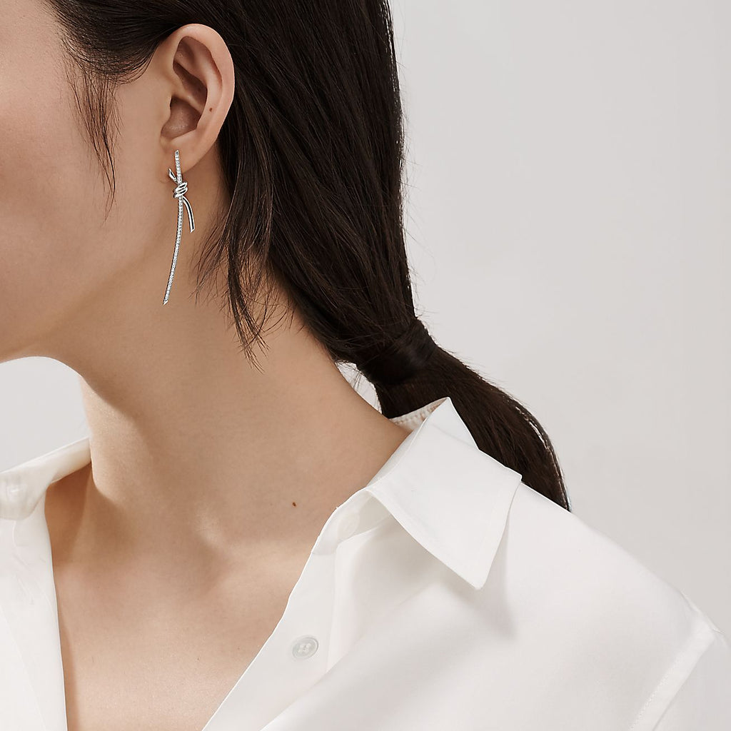 18K Tiffany Knot Drop Diamonds Earrings
