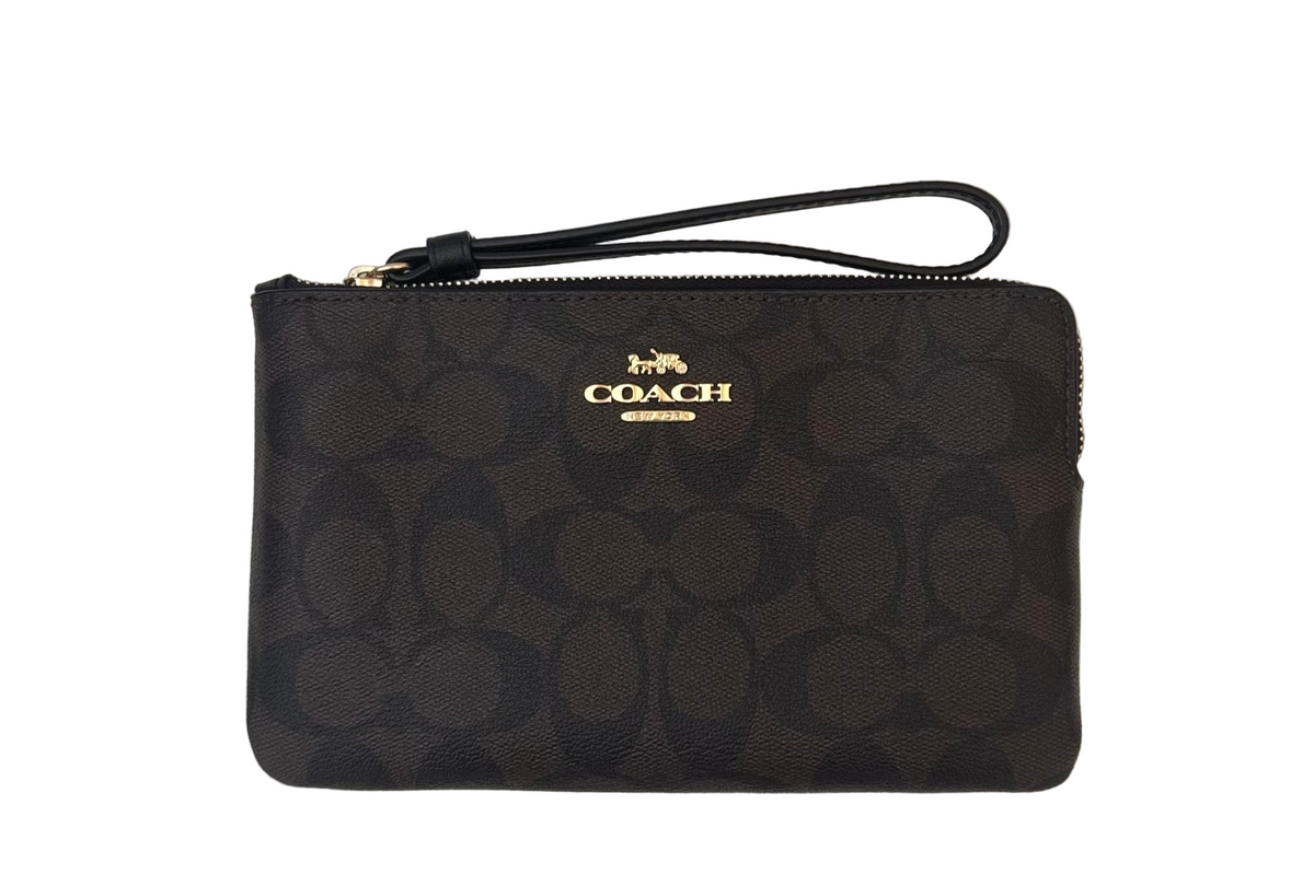 NWT Coach Large CornerZip Wristlet Wallet In Signature Canvas