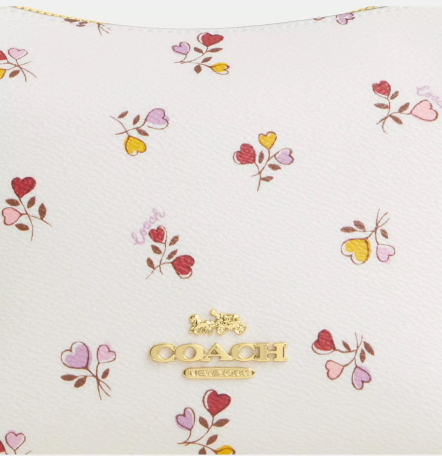 NWT Coach Zip Top Shoulder Bag with Floral print In Gold/Chalk Multi