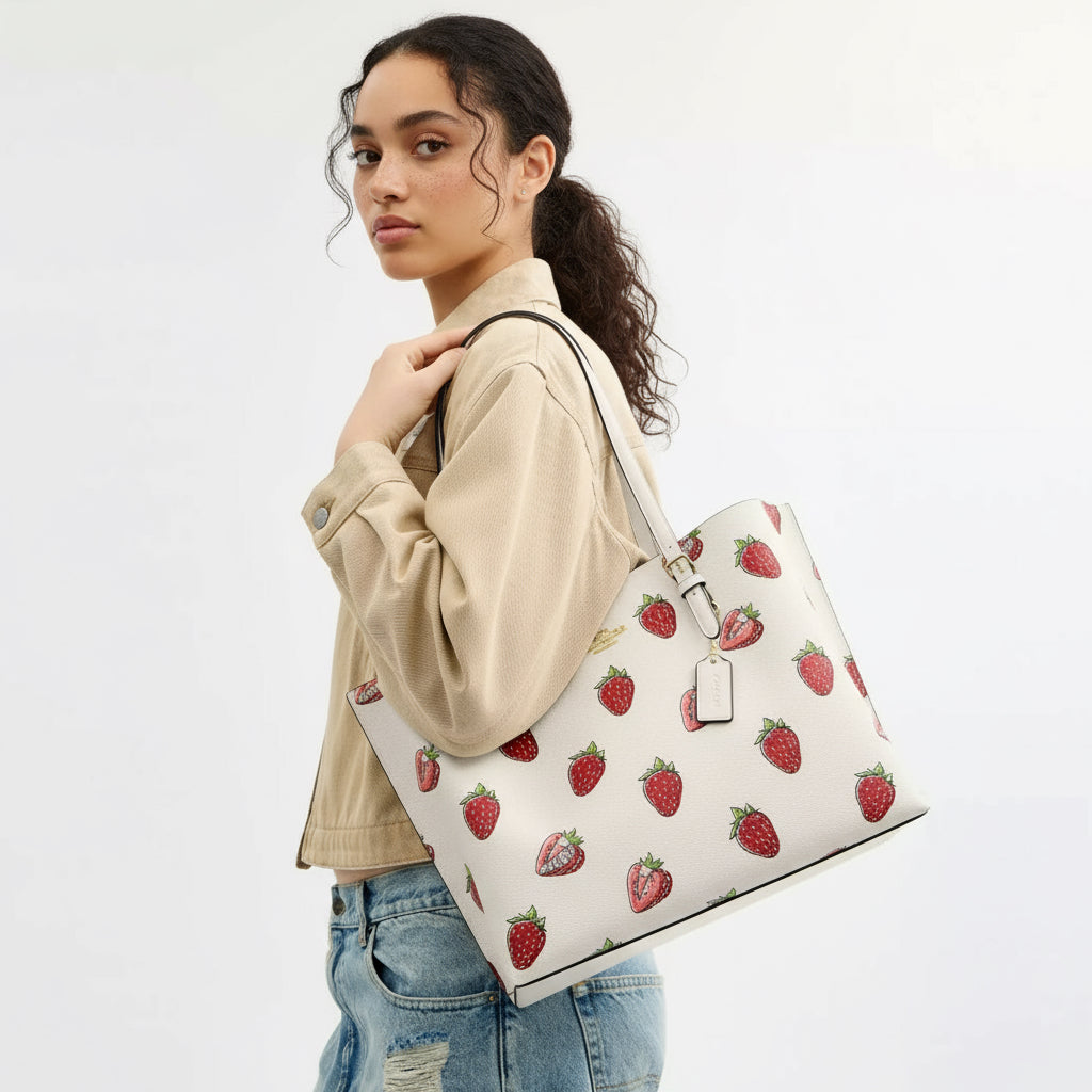 NWT Coach Large Mollie Tote Bag With Strawberry Print