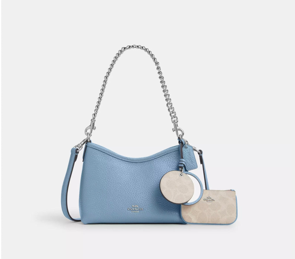 NWT Coach Leather Laurel Small Shoulder Bag With Mirror Charm And Pouch