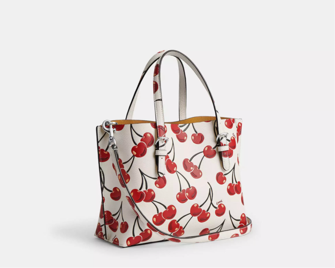 NWT Coach Leather Mollie Tote Bag 25 With Cherry Print