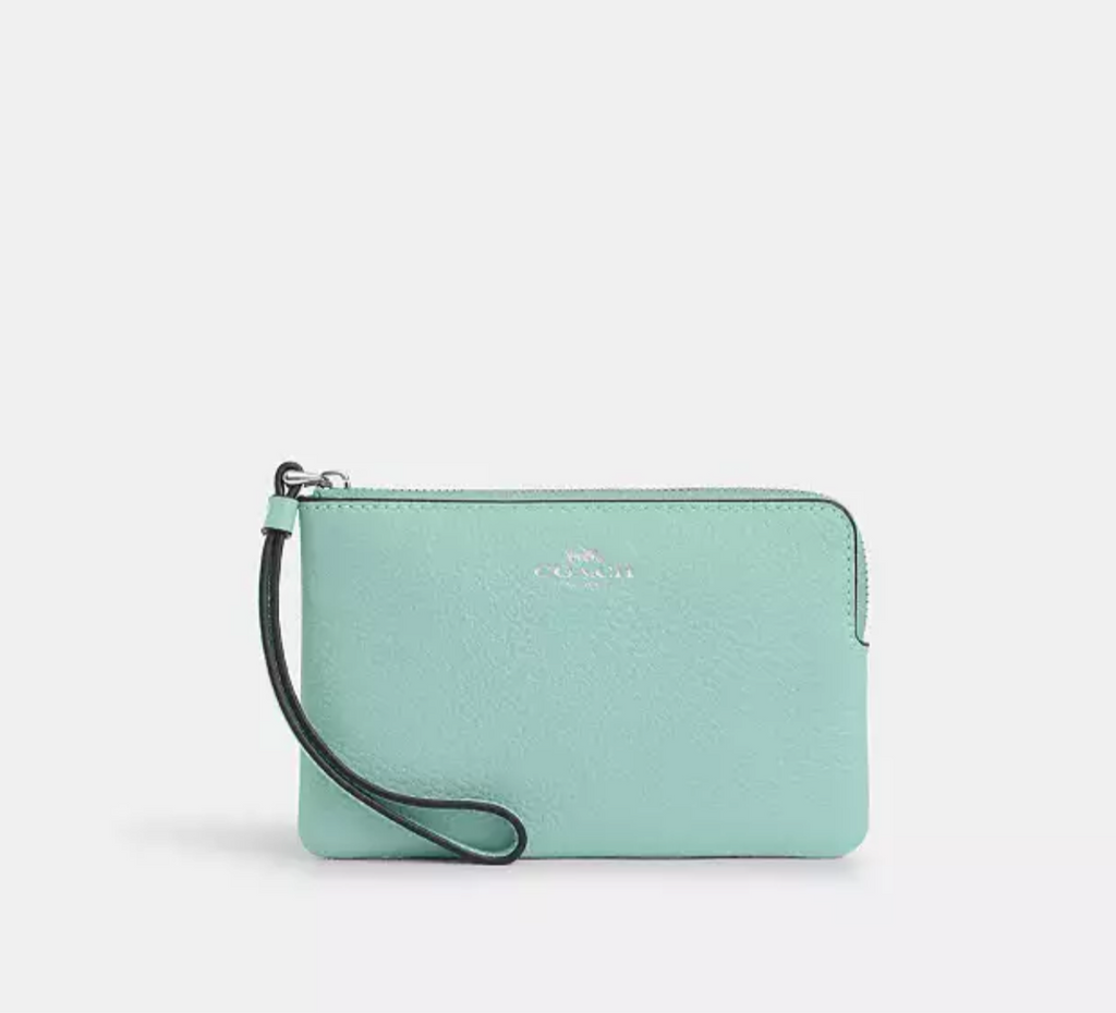 NWT Coach Leather Corner Zip Wristlet Wallet Faded Blue