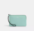 NWT Coach Leather Corner Zip Wristlet Wallet Faded Blue
