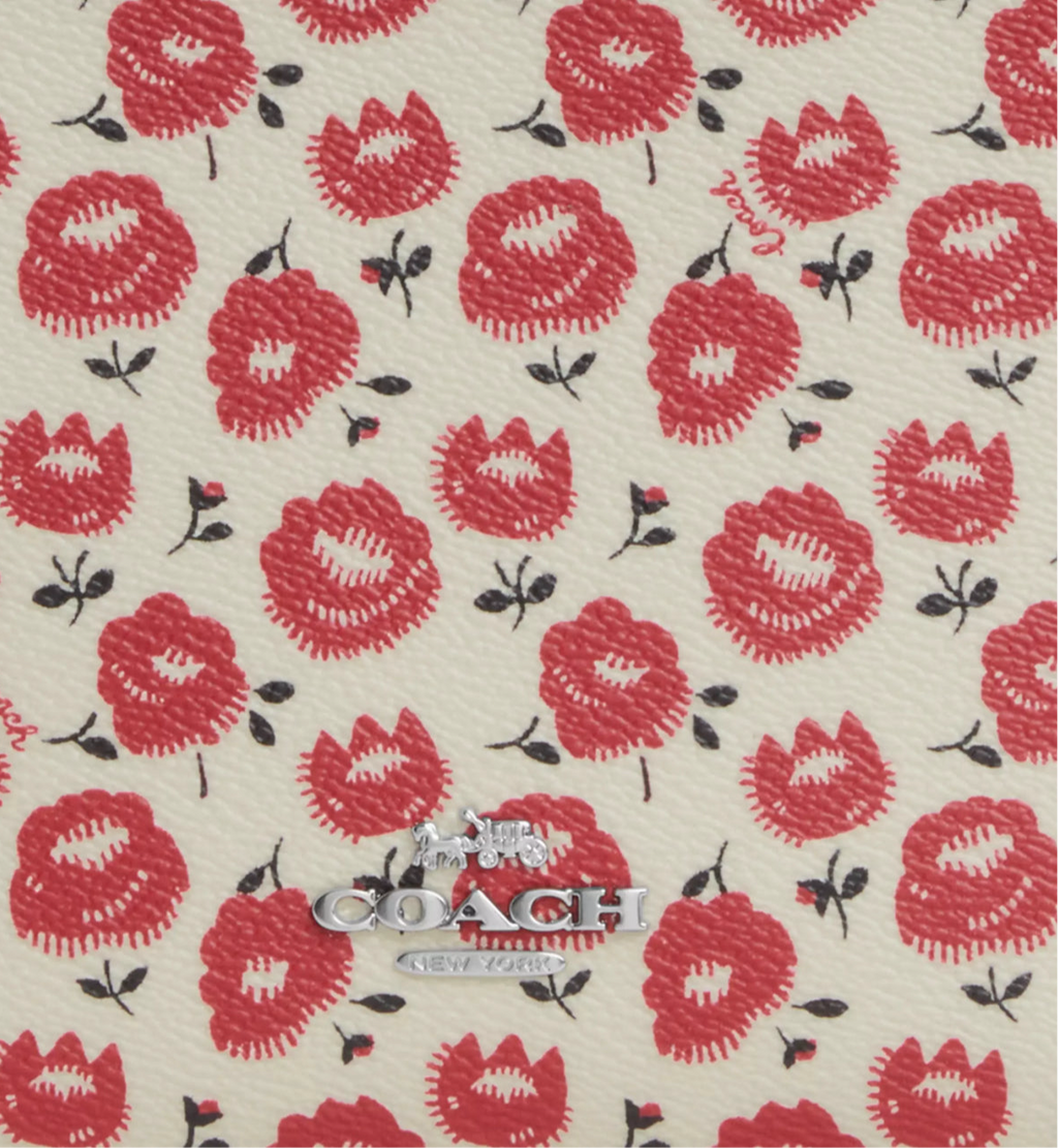 NWT Coach Slim Crossbody Bag With Floral Print In Chalk/Red