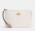 NWT Coach Large Corner zip Wristlet Wallet In Gold/Chalk