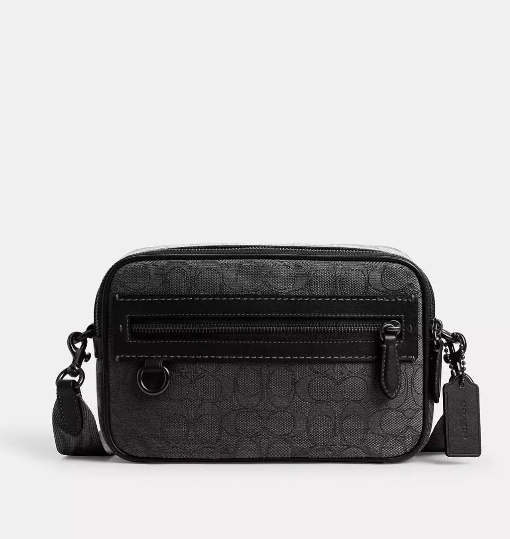 NWT Coach Medium Theo Camera Crossbody Bag In Signature Jacquard & Leather in Black