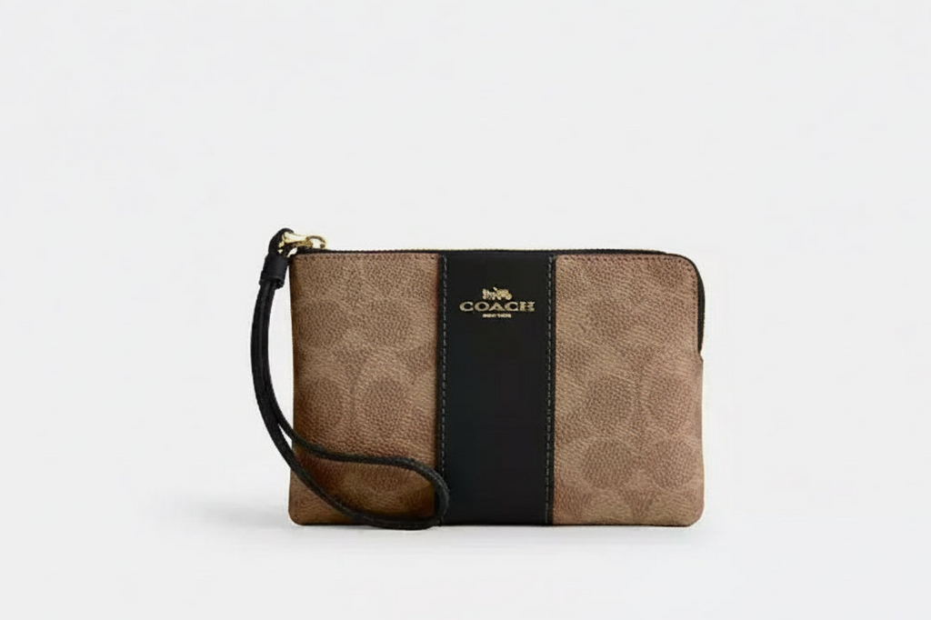 NWT Coach Signature Canvas & Leather Corner Zip Wristlet Wallet