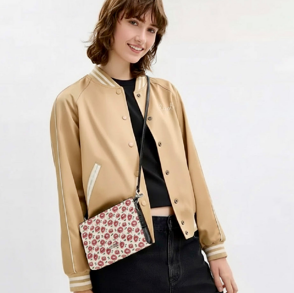 NWT Coach Slim Crossbody Bag With Floral Print In Chalk/Red