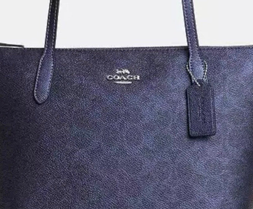 NWT Coach Fiona Zip Tote In Pearlized Signature Canvas & Metallic Smooth Leather