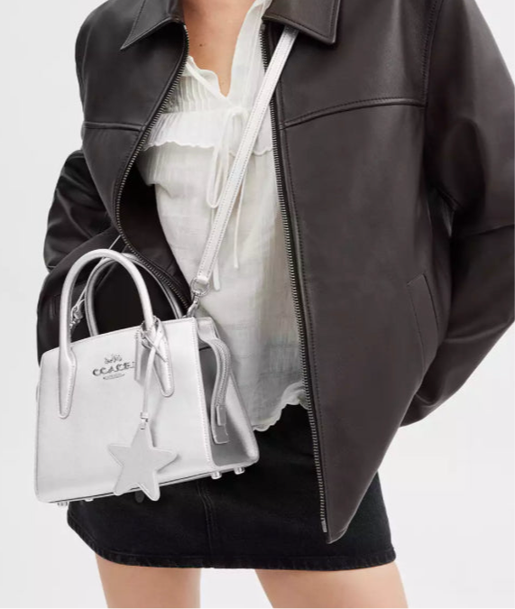 NWT Coach Medium Andrea Carryall Leather Handbag Crossbody In Silver