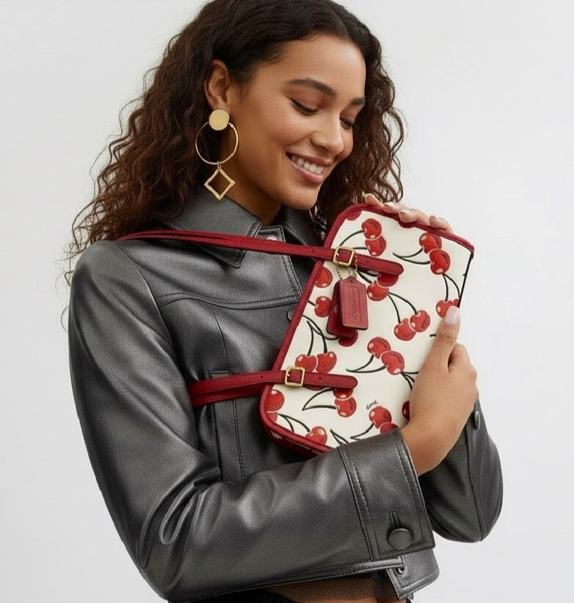 NWT Coach Originals Leather Swing Zip Bag With Cherry Print