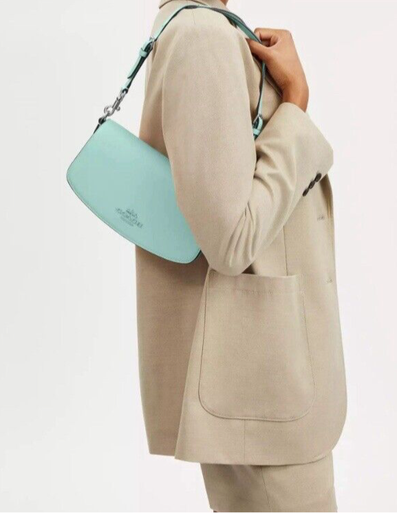 NWT Coach Leather Medium Andrea Shoulder Bag In Faded Blue