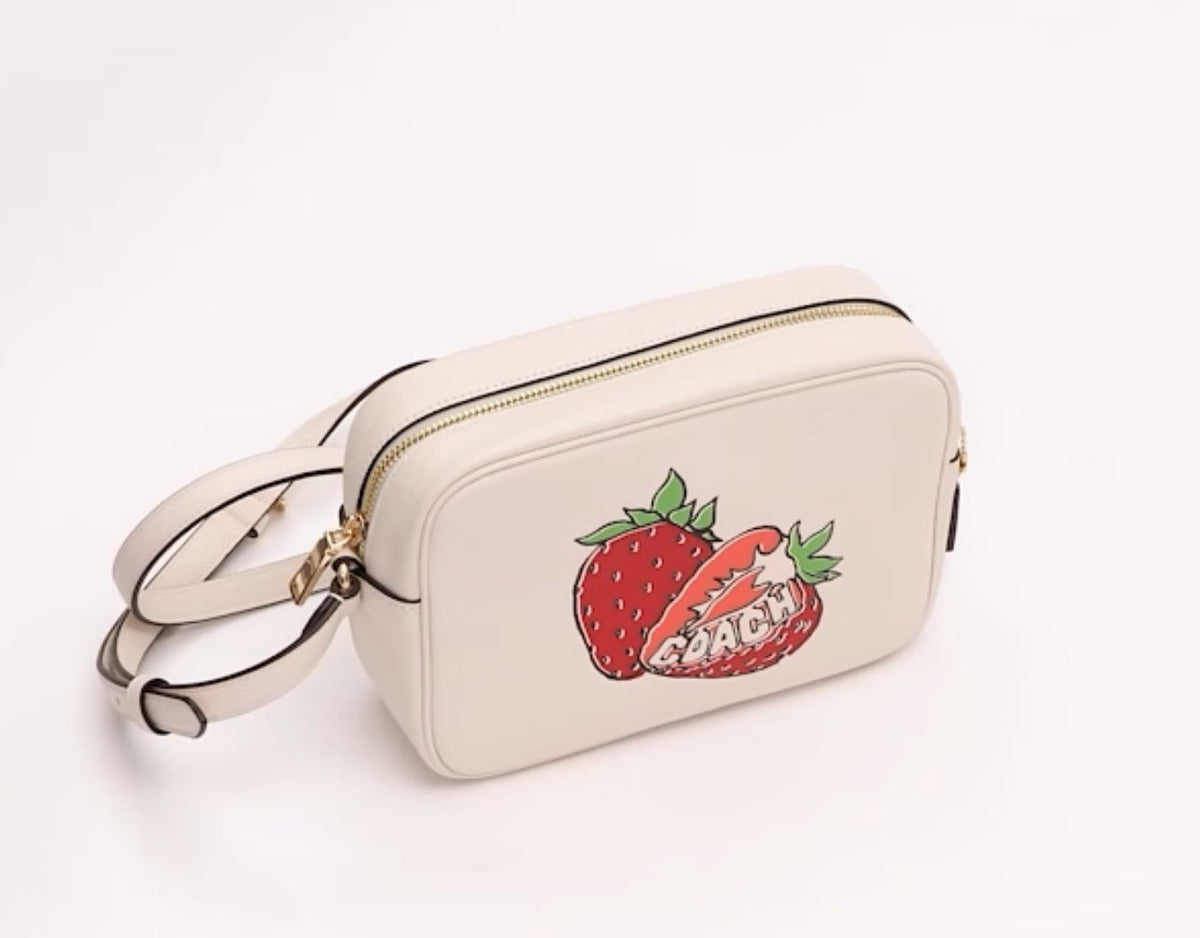 NWT Coach Leather Jamie Camera Medium Crossbody bag With Strawberry Graphic