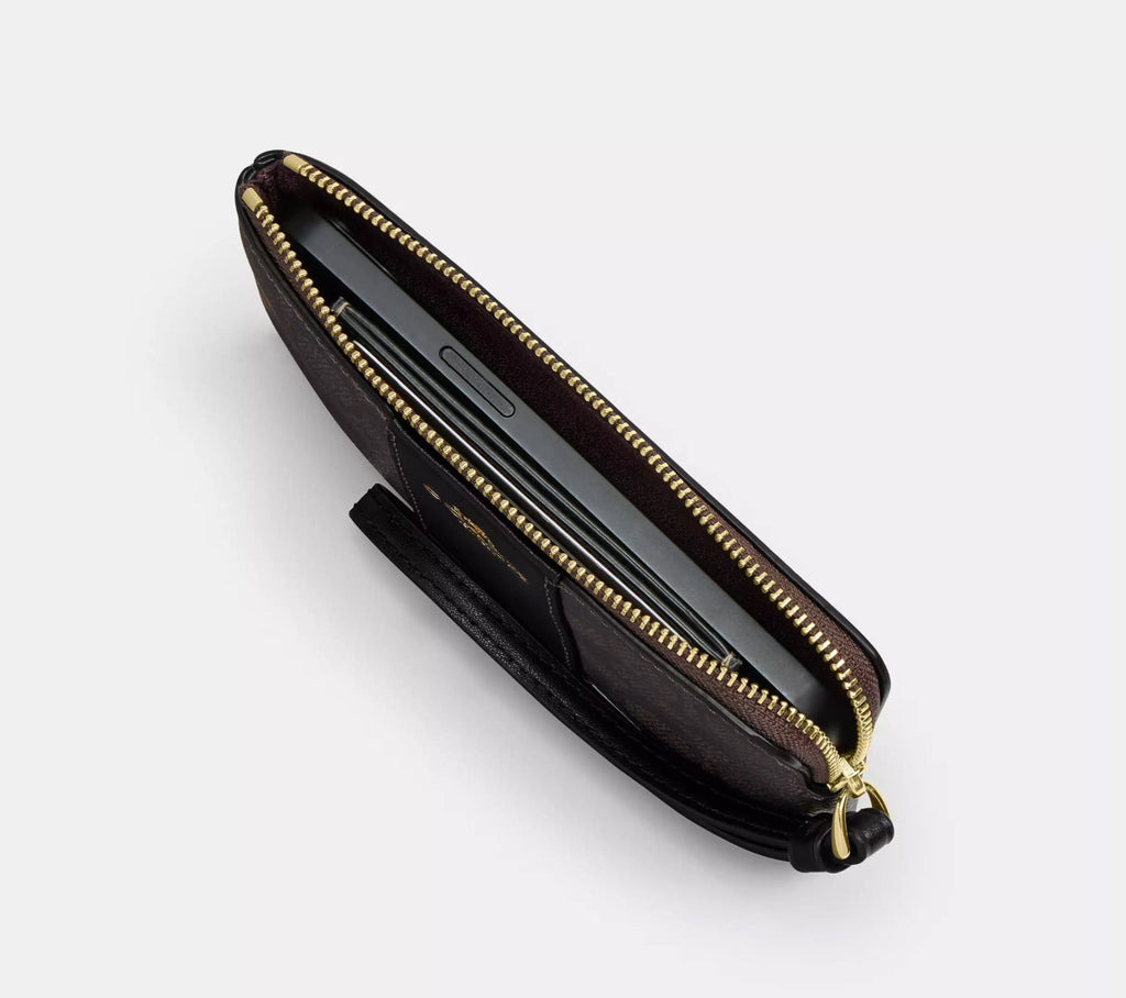 NWT Coach Leather Corner Zip Wristlet Wallet Gold/Black