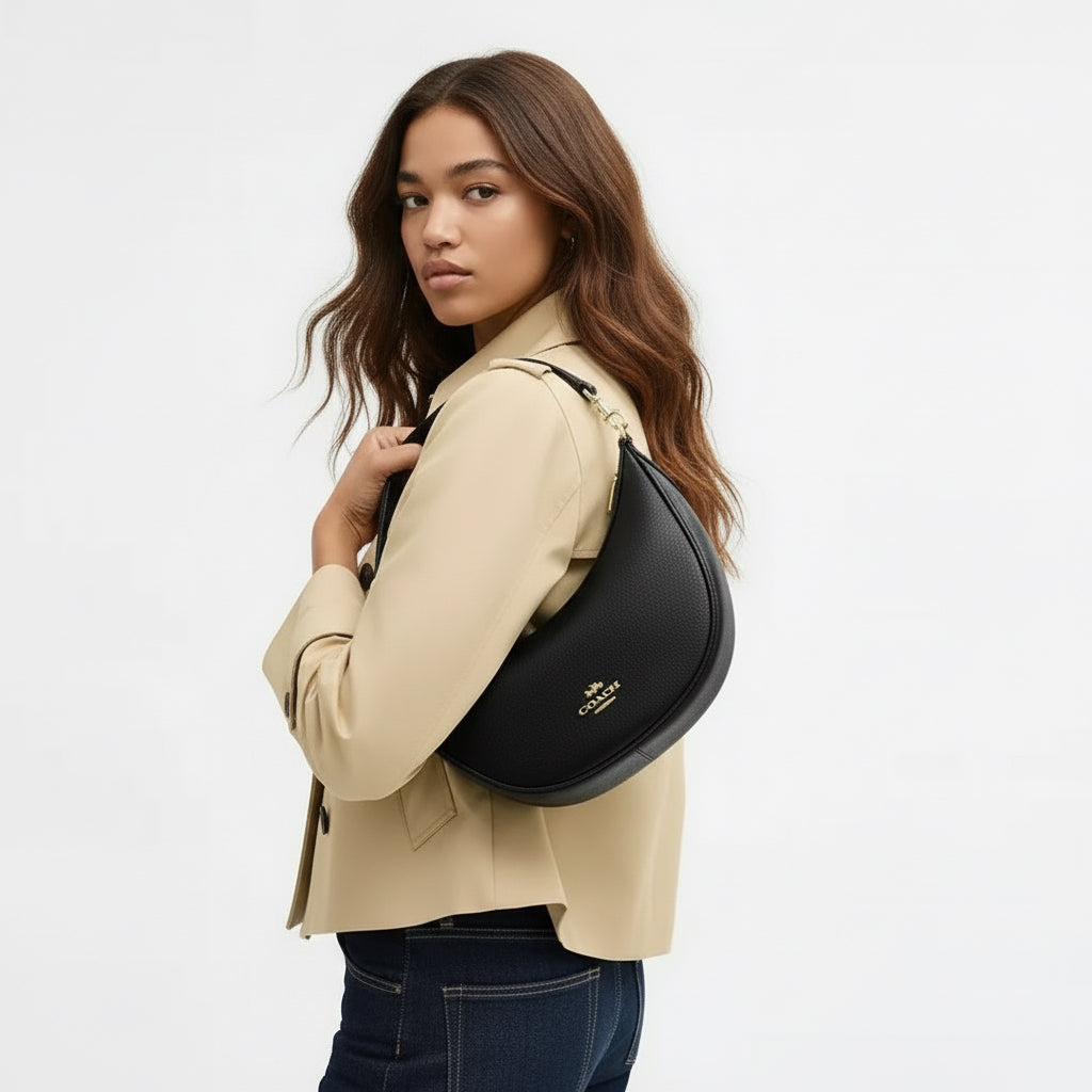 Coach Aria Shoulder/Crossbody Leather Bag In Gold/Black
