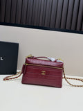Chanel Burgundy Croc-Embossed Top-Handle Chain Bag