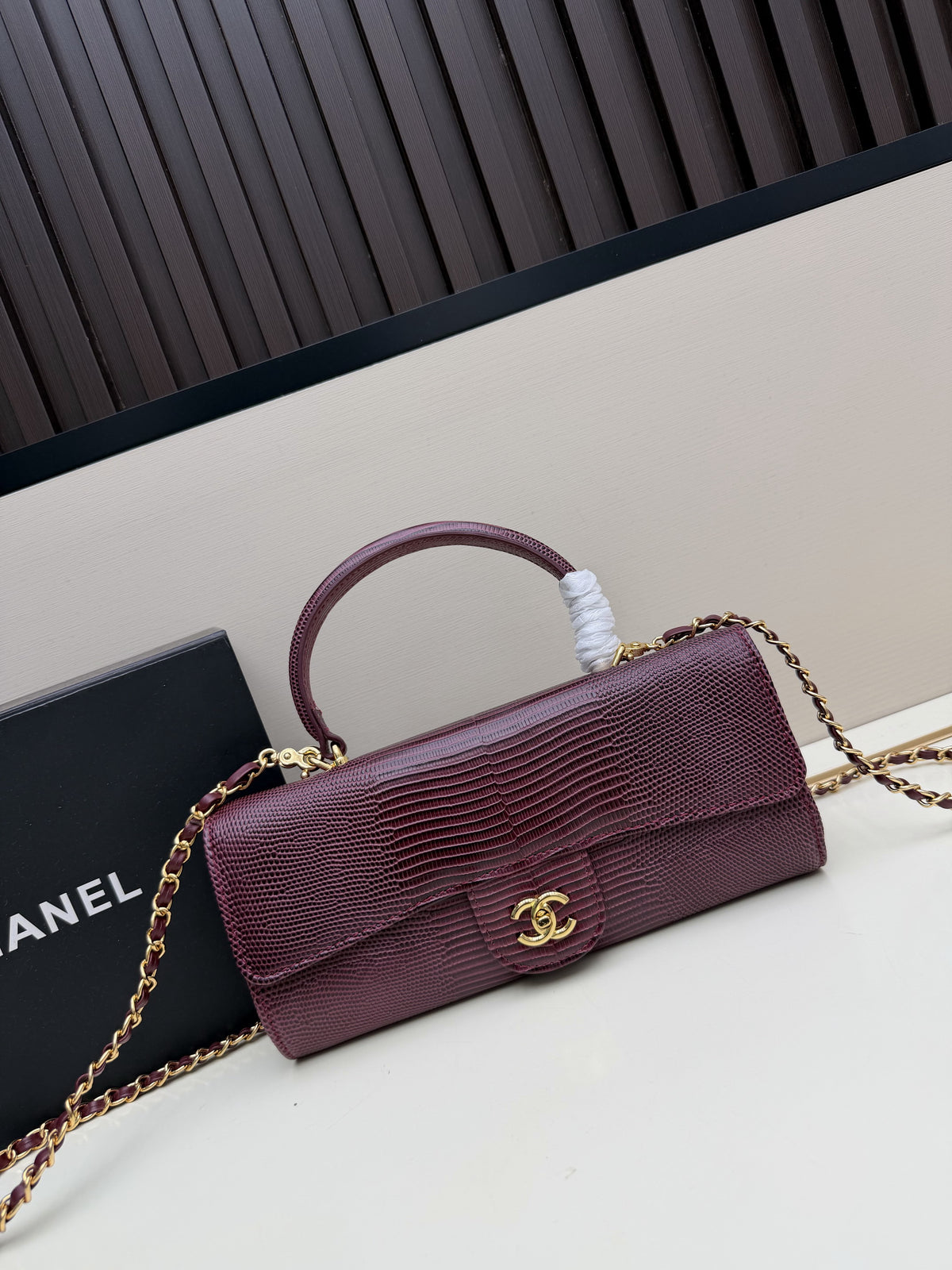 Chanel Burgundy Embossed Top-Handle Flap Bag