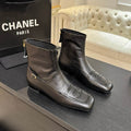 Chanel Square-Toe Leather Ankle Boots