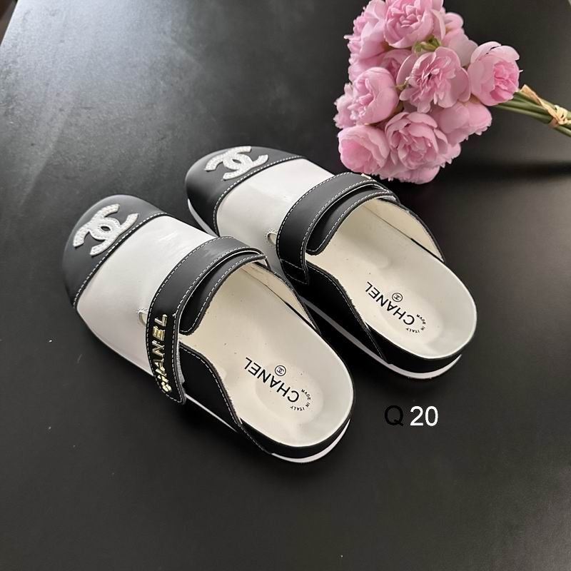 Chanel Black & White Logo Slide Sandals