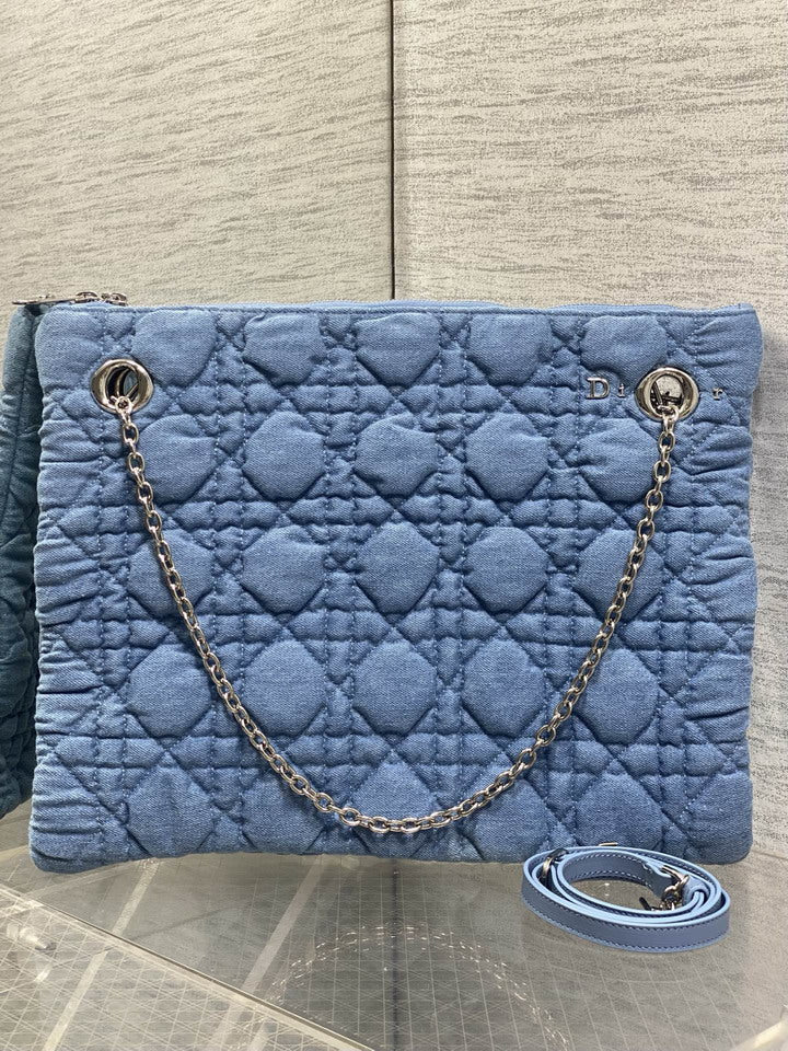 Dior Blue Cannage-Quilted Chain Shoulder Bag