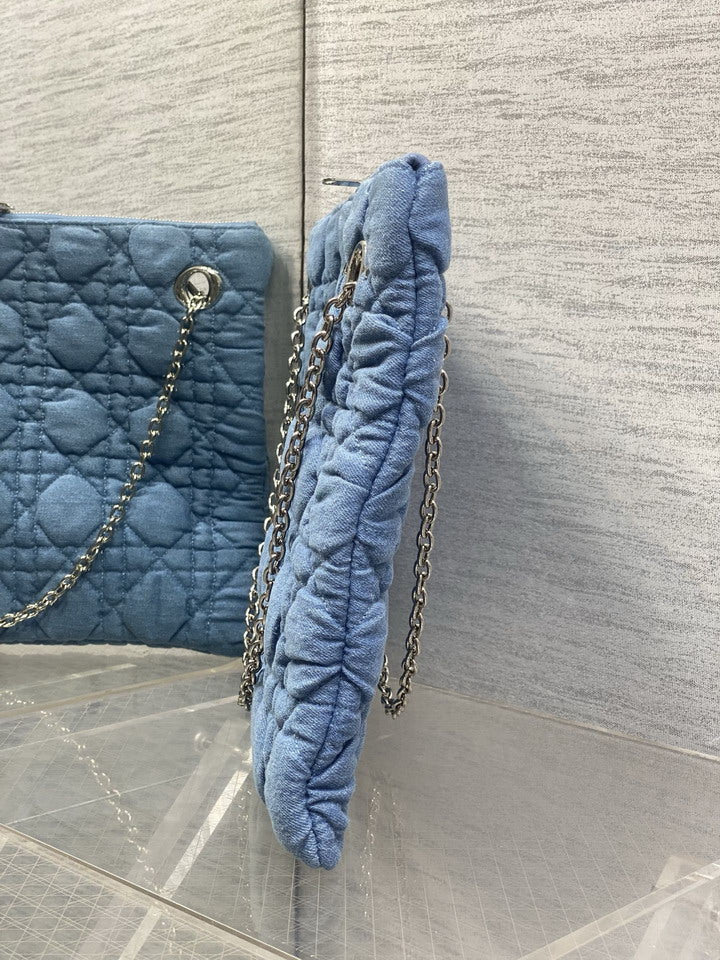 Dior Blue Cannage-Quilted Chain Shoulder Bag