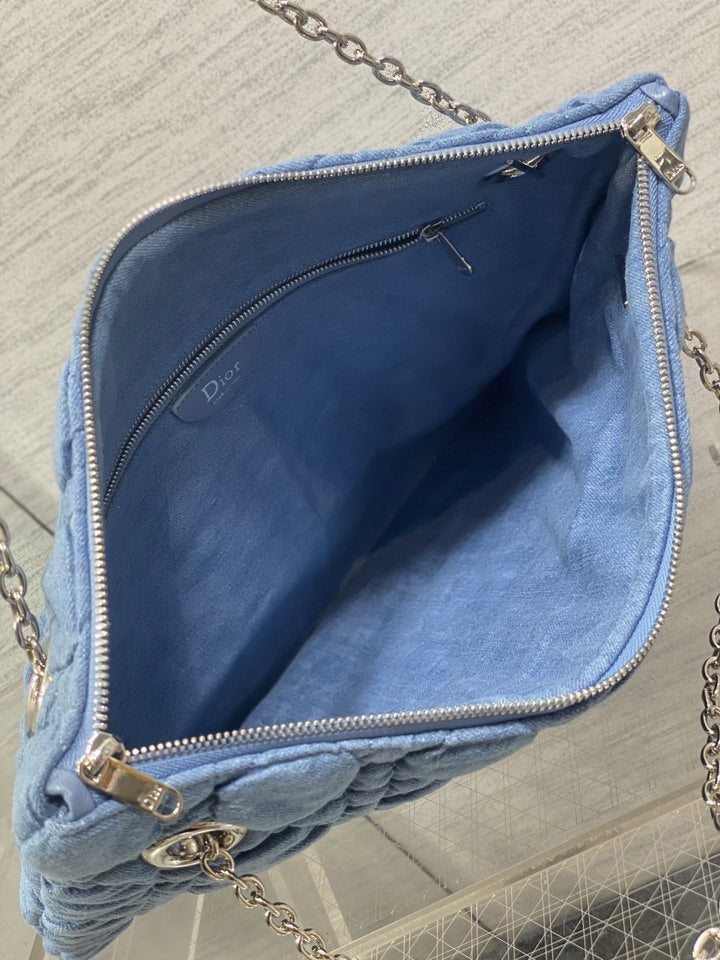 Dior Blue Cannage-Quilted Chain Shoulder Bag