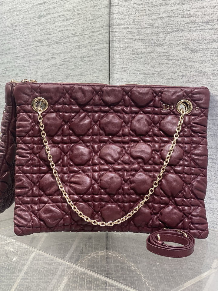 Dior Burgundy Cannage-Quilted Chain Shoulder Bag