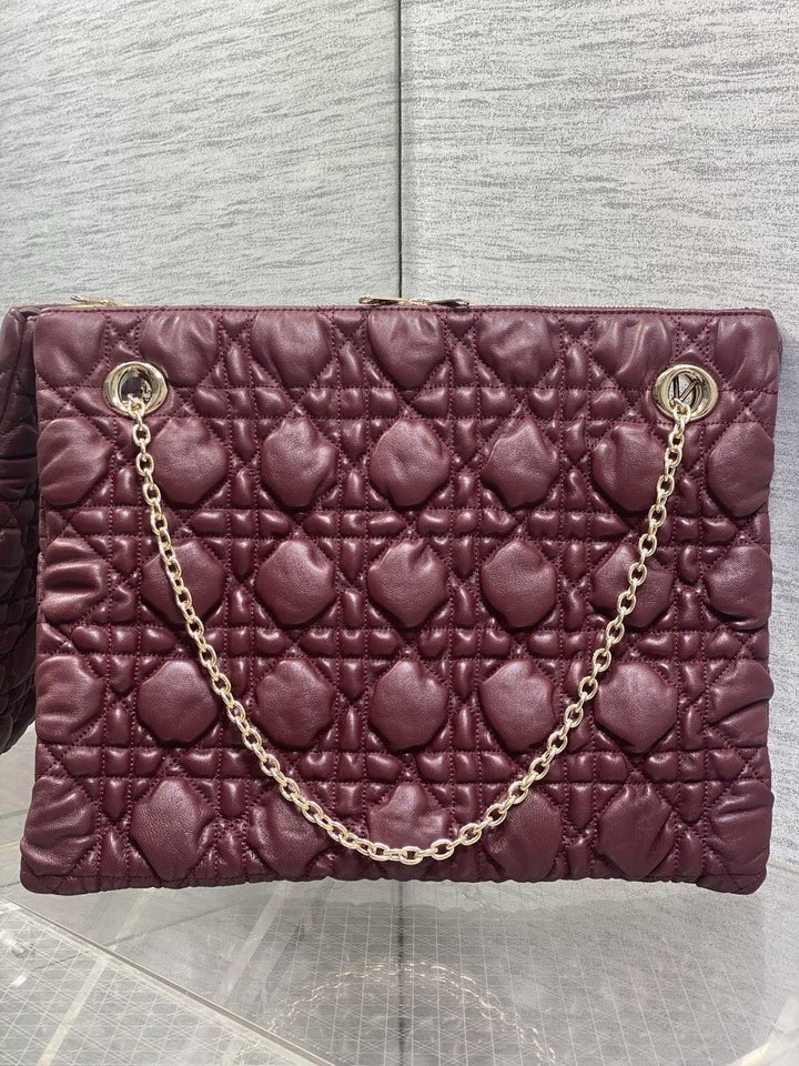 Dior Burgundy Cannage-Quilted Chain Shoulder Bag