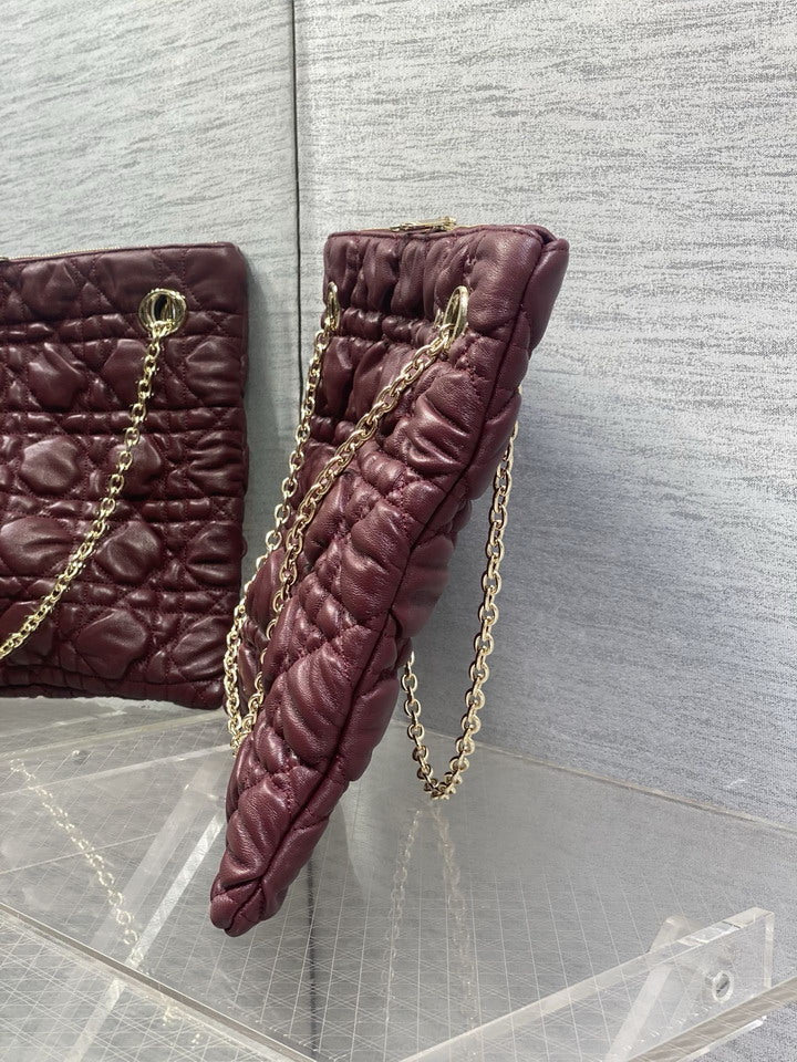 Dior Burgundy Cannage-Quilted Chain Shoulder Bag