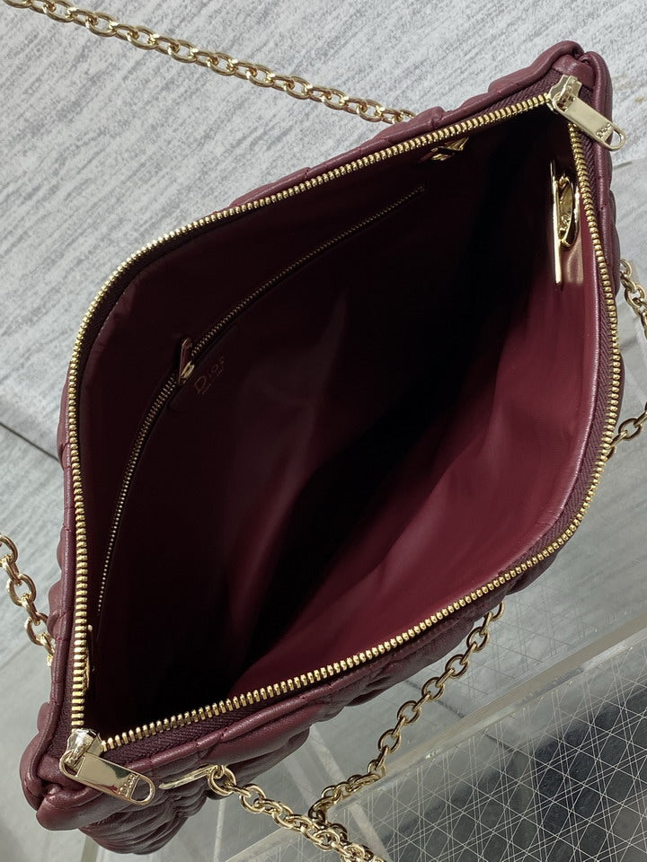 Dior Burgundy Cannage-Quilted Chain Shoulder Bag