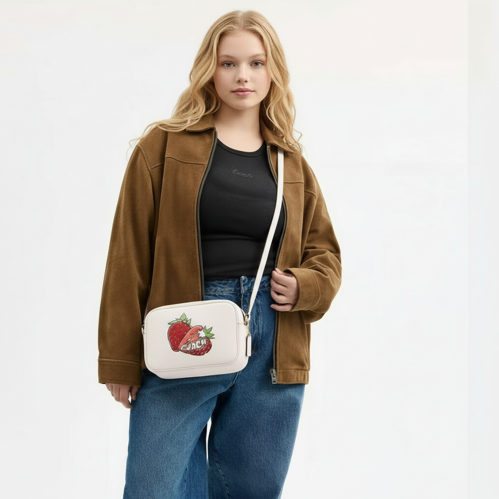 NWT Coach Leather Jamie Camera Medium Crossbody bag With Strawberry Graphic