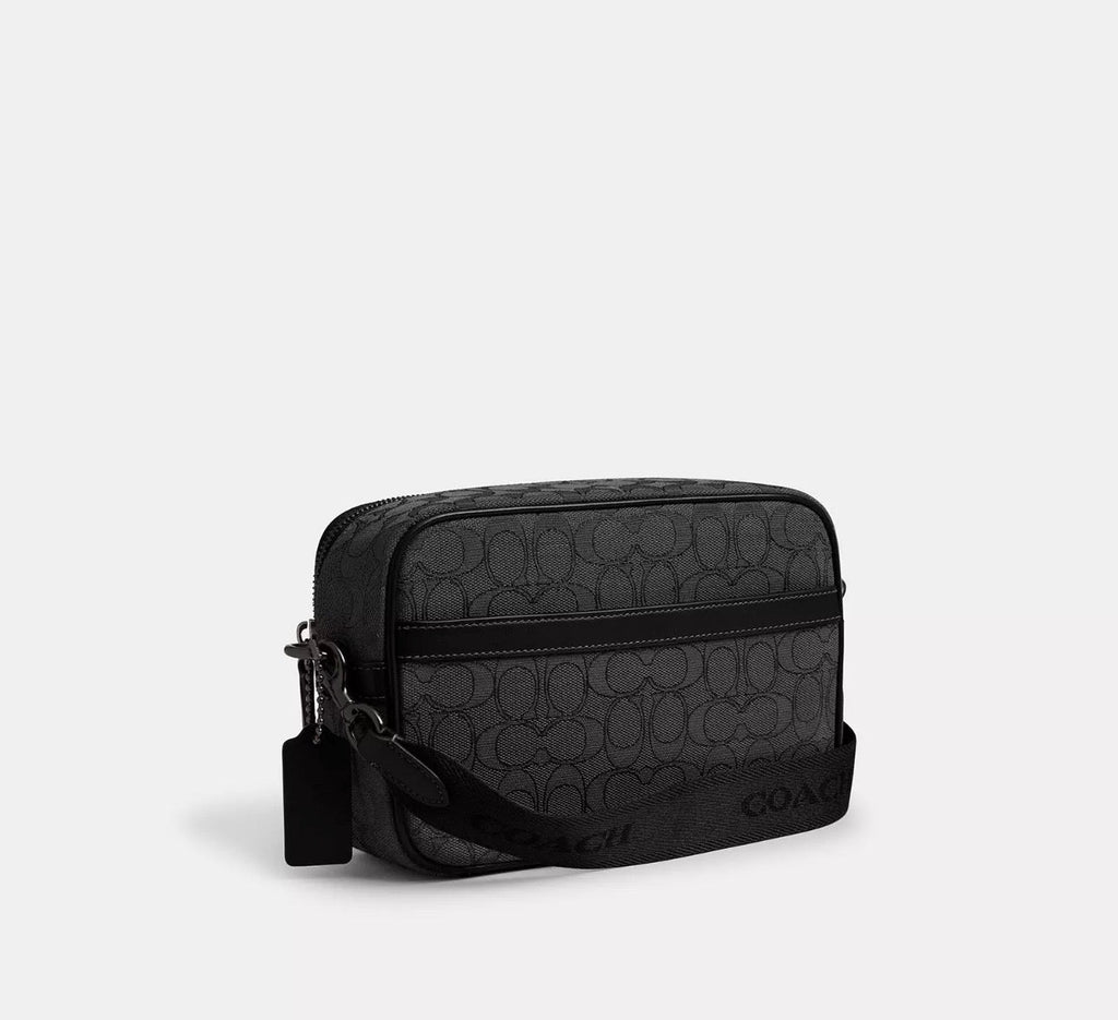 NWT Coach Medium Theo Camera Crossbody Bag In Signature Jacquard & Leather in Black