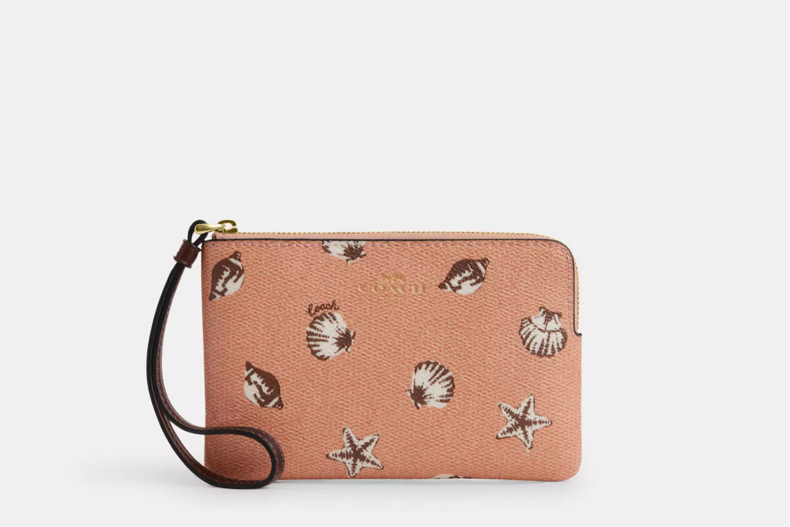 NWT Coach Corner Zip Wristlet With Shell Print