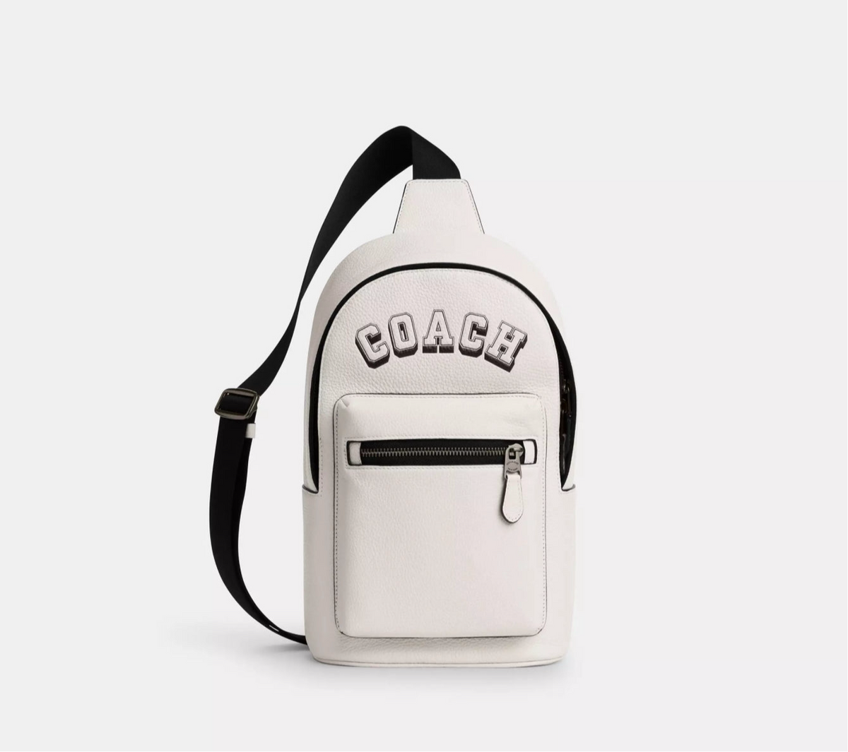 NWT Coach Leather West Pack Sling Bag with Varsity Motif In Chalk/Black