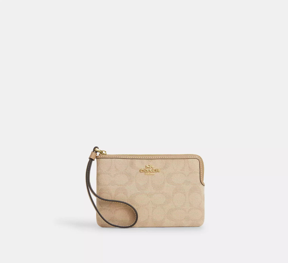 Coach Corner Zip Wristlet In Signature Canvas With Stripe