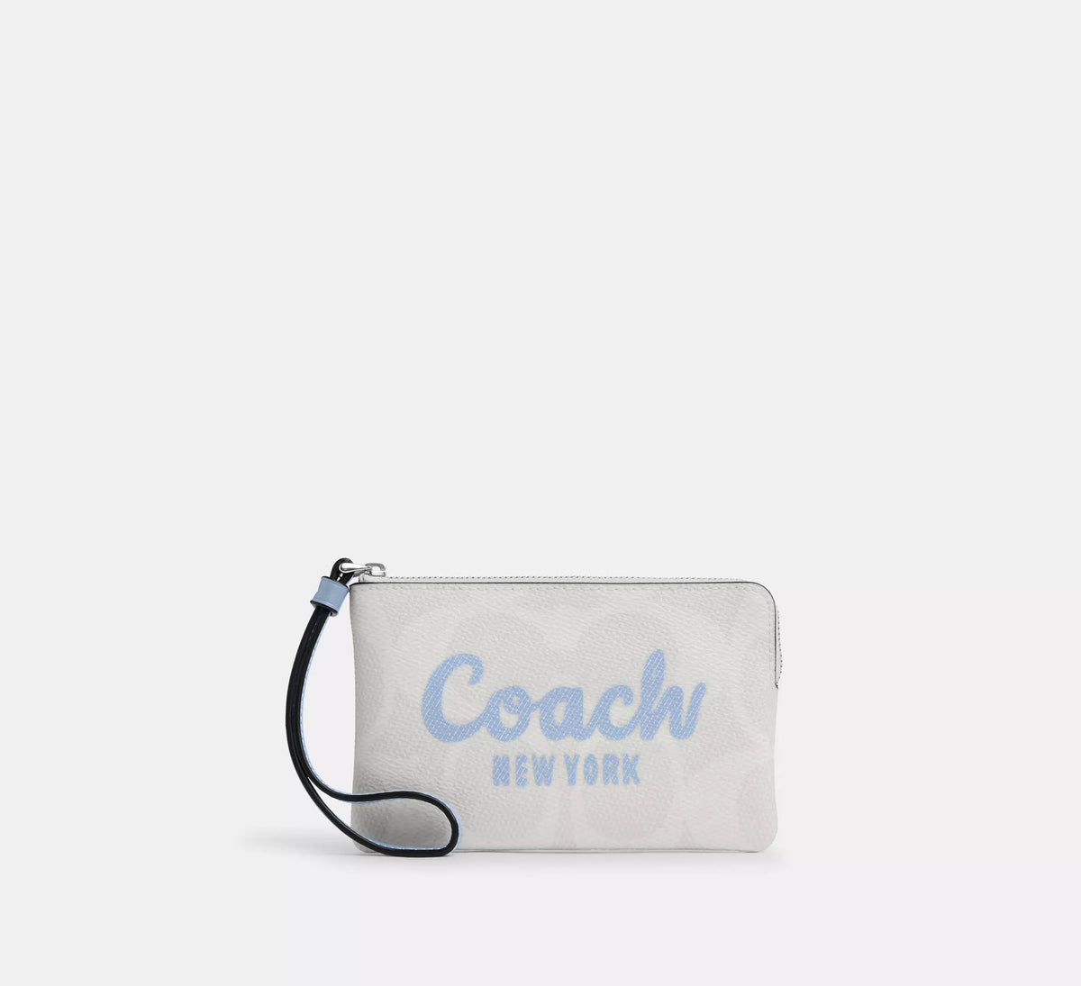 Coach Corner Zip Wristlet In Signature Canvas With Stripe
