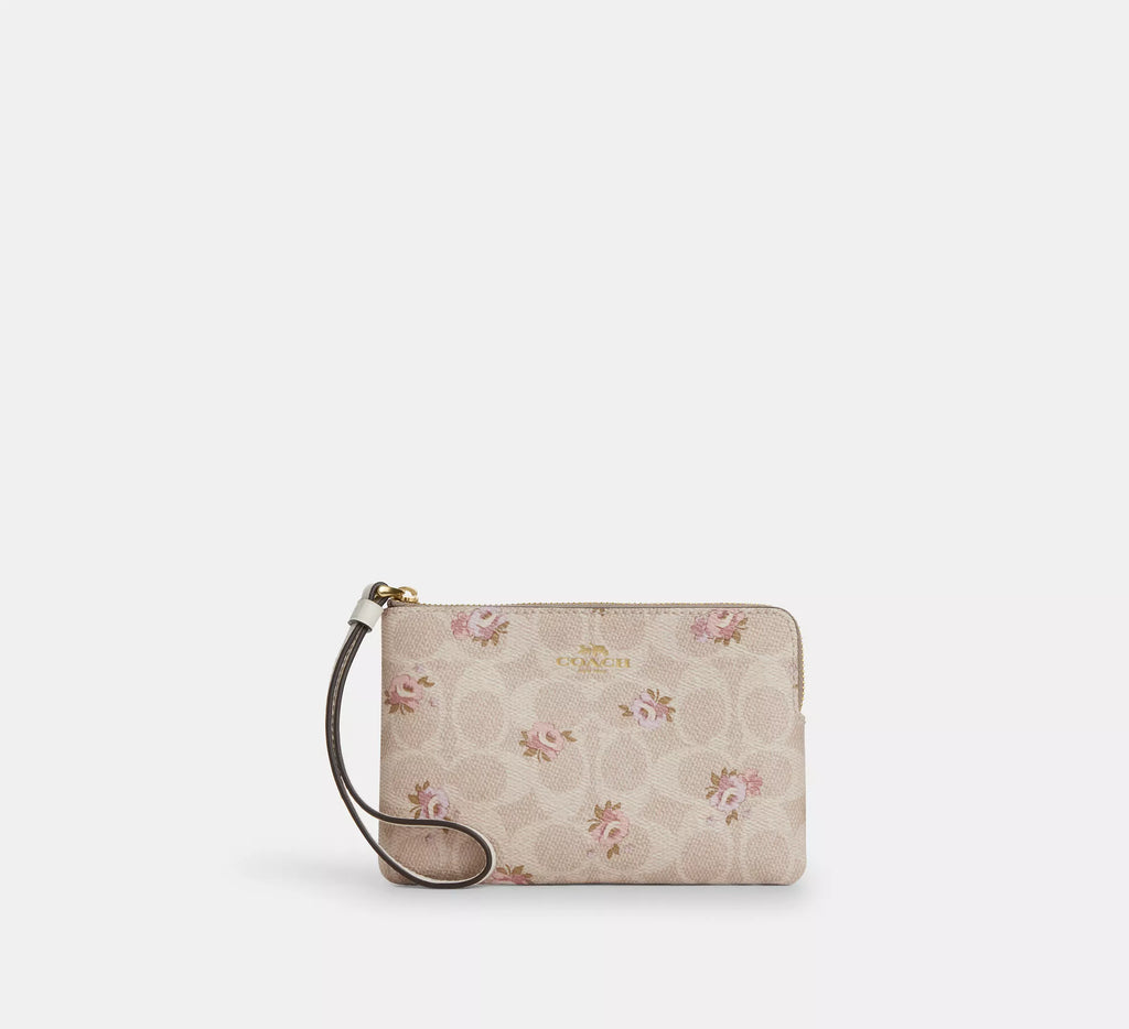 Coach Corner Zip Wristlet In Signature Canvas With Stripe