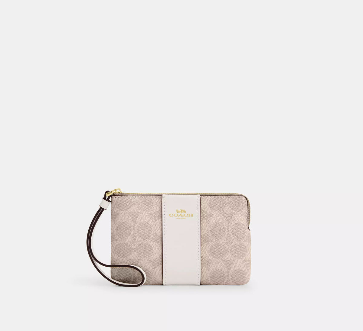 Coach Corner Zip Wristlet In Signature Canvas With Stripe