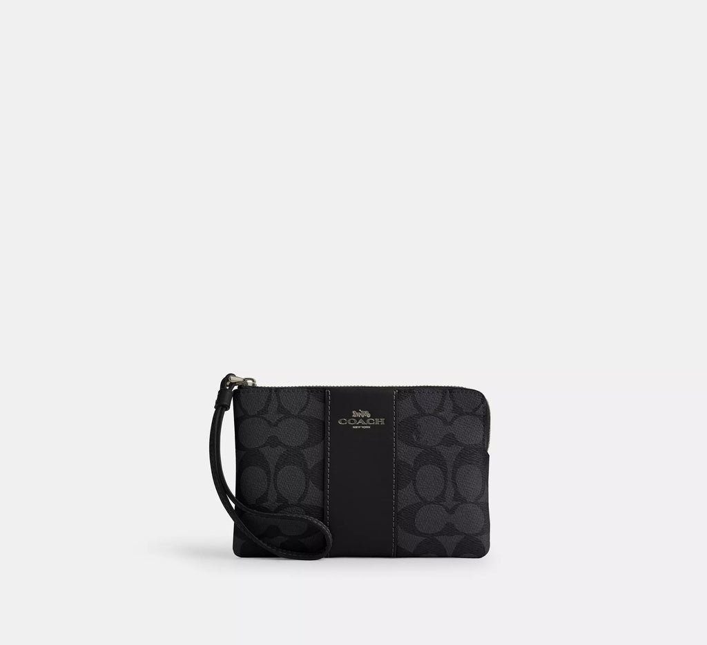 Coach Corner Zip Wristlet In Signature Canvas With Stripe
