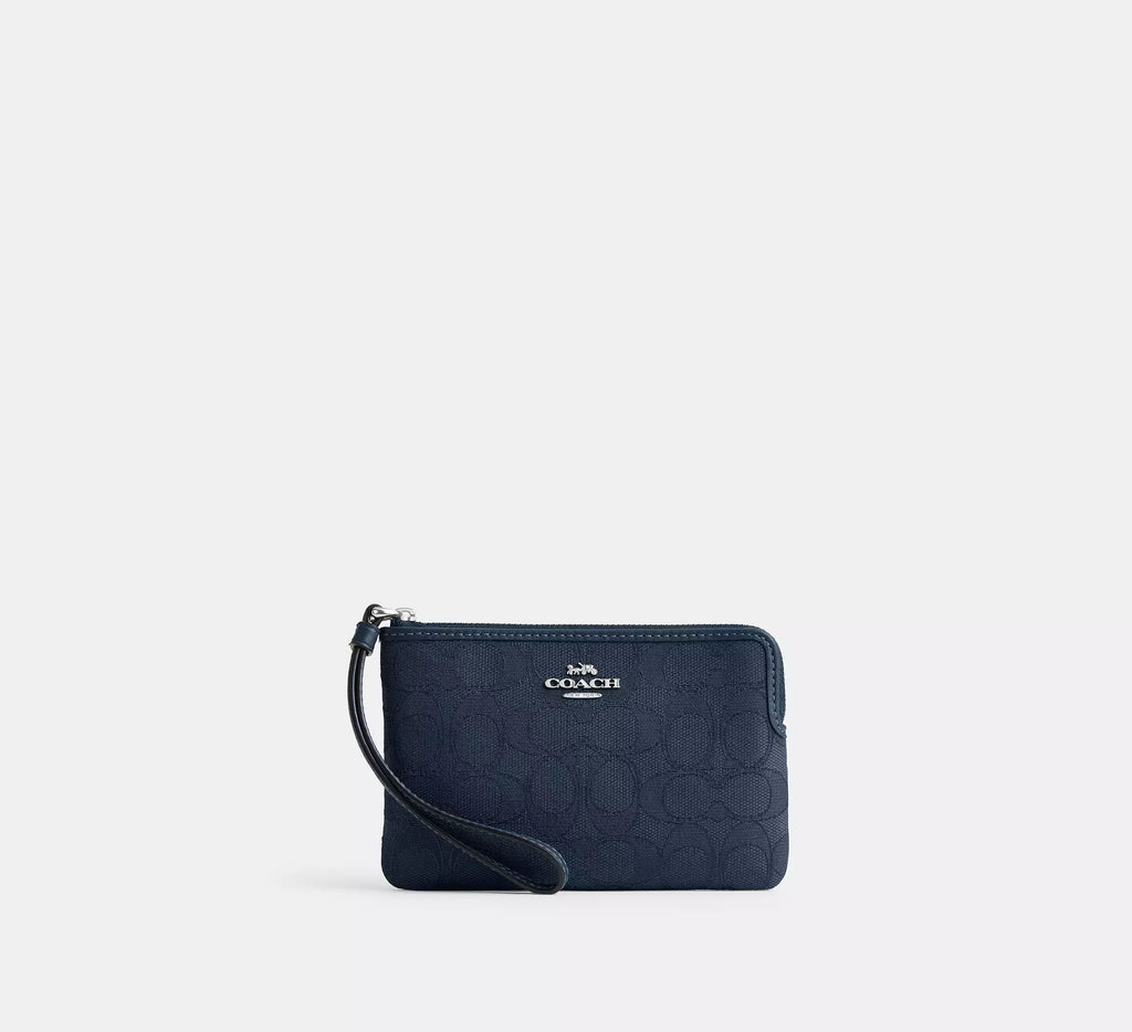 Coach Corner Zip Wristlet In Signature Canvas With Stripe