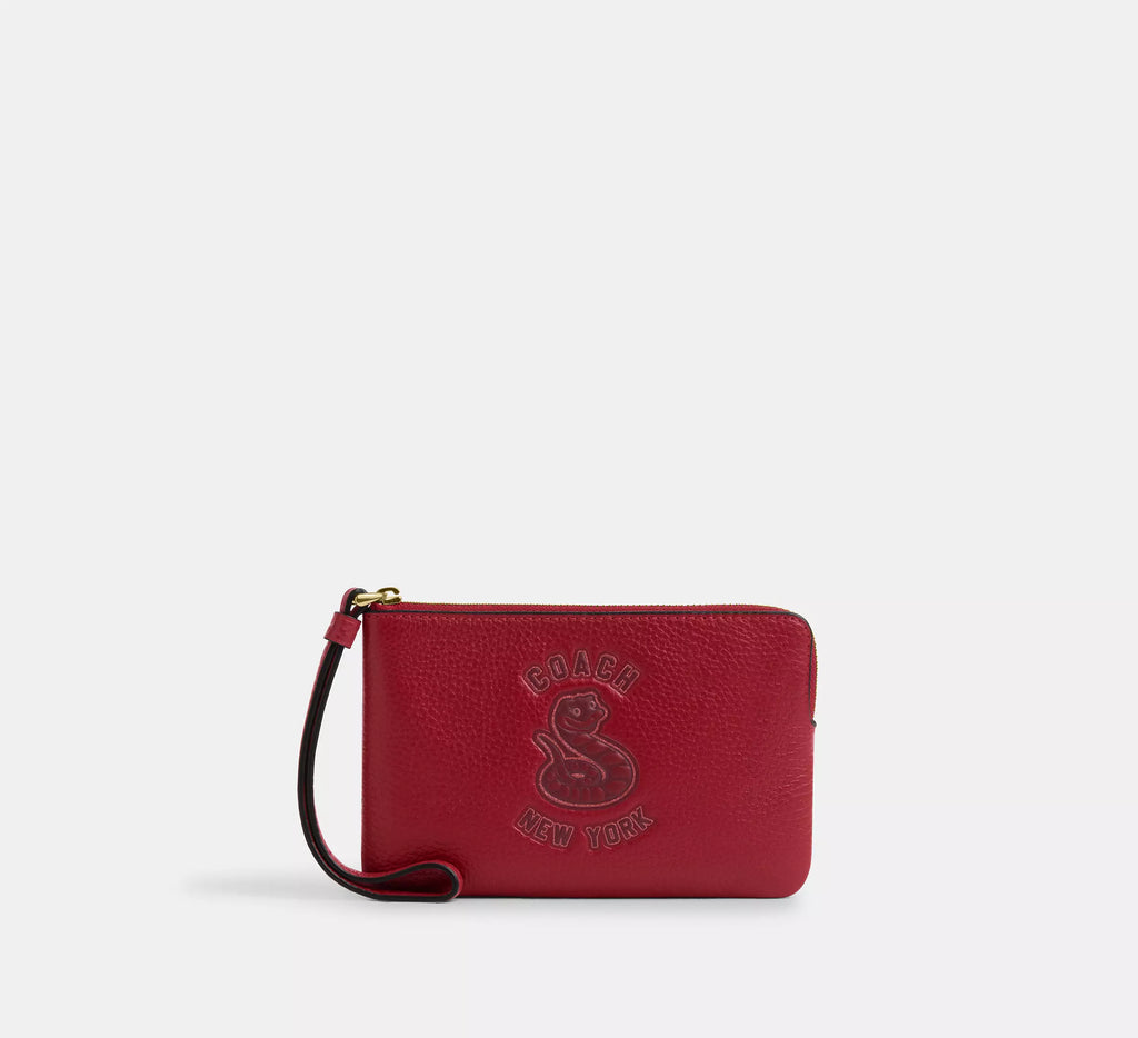 Coach Corner Zip Wristlet In Signature Canvas With Stripe