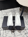 CHANEL BALLET FLAT 25S IN WHITE MIX BLACK TWEED